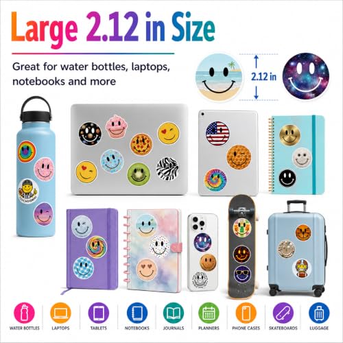 Fun Smiley Face Stickers, 50 Pcs, 2.12 Inch Waterproof Party Pack - color: Fun Smiley