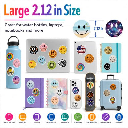 Fun Smiley Face Stickers, 50 Pcs, 2.12 Inch Waterproof Party Pack - color: Fun Smiley