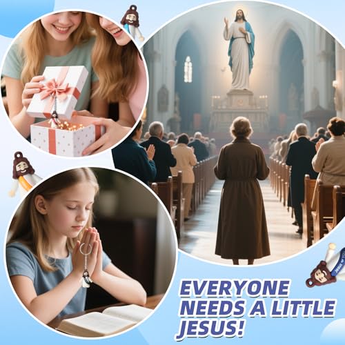 25 Or 50 Or 100 Christian Little Jesus Figures Printed With Jesus Love You Hanging With Keyrings For Baptism - style: 50 Pcs-10 Colors