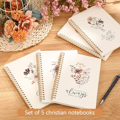 Gueevin 5 Pcs Spiral Notebook, Aesthetic Notepad, Floral, Christian