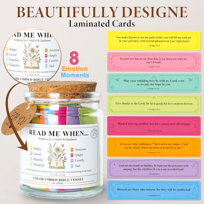 Bible Verse Jar – 108 Christian Scripture Jar for 8 Emotions & Feelings – Read Me When Prayer Cards for Daily Devotional & Encouragement – Gift for Women, Men, Mom, Friends, Birthday, Christmas - style: 8 Emotions