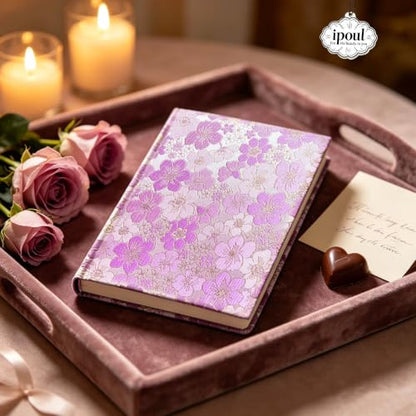 Purple Notebook, Floral Journal, A5, Ruled, Journal for Teen Girls, Writing Notebook, Hardcover, Lay-flat, Pretty Girls Diary, School Supplies, Cherry Blossom Flowers - color: Cherry Blossom Purple