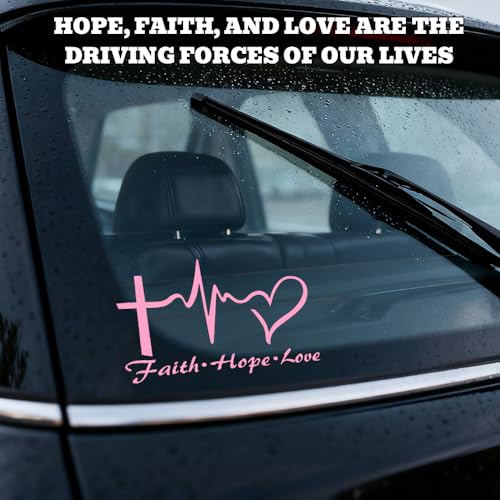 Hope Faith Love Heart Car Decal Stickers, Jesus Cross Vinyl Sticker, Pink - color: Pink