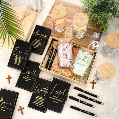 AmazingSpark 18 Pcs Christian Gifts Bulk Glass Cups Prayer Journals Pens - color: Black, size: Bible Words