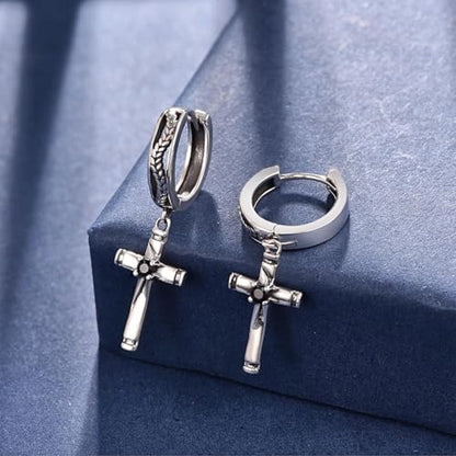 Cross Earrings 925 Sterling Silver Cross Dangle Earrings Christianity Jewelry Gift for Men Women - style: Rice Ears-Silver