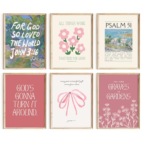 Bible Verse Wall Art Christian Canvas Wall Decor Aesthetic Scripture Wall Art Preppy Religious Posters Jesus Painting Floral Bow Pictures Vintage Prints for Living Room Bedroom 8x10x6 Inch Unframed - color: Christian Bow Art, size: 10"L x 8"W