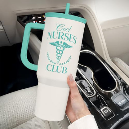SANDJEST Nurse Gift for Women, Nutrition Facts Tumbler with Handle, Insulated Stainless Steel Travel Coffee Mug for Nursing Friends, Aprreciation Gifts for Nurse Week, Birthday, Christmas, 40oz - color: Nurse 6