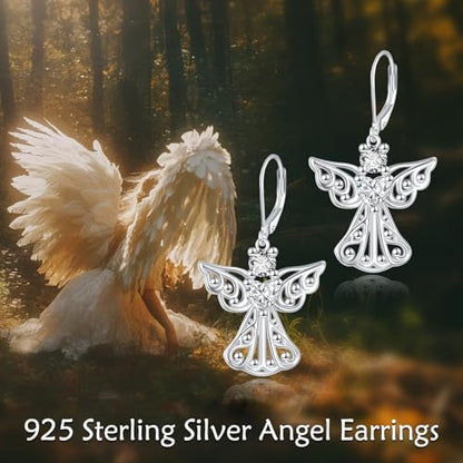 URONE Guardian Angel Earrings 925 Sterling Silver Delicacy Angel Dangle Earrings Jewelry Gifts for Women