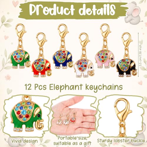Kenning 12 Set Pocket Hugs Elephant Keychain Gifts Bulk, Positive Small Cute Pocket Size Inspirational Gifts with Motivational Cards for Teacher Employee Women Appreciation - style: Elephant