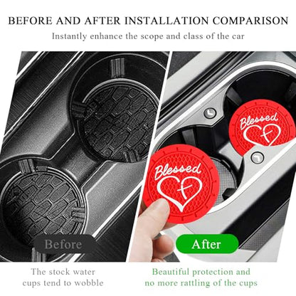 KVAEY 2 PCS Car Cup Holder Coasters, 2.76 Inch Anti Slip Vehicle Drink Mats with Cute Blessed Cross and Heart, Shockproof, Universal Car Accessories (Red, 4 PCS) - color: Red, size: 4 PCS