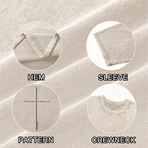 Christian Shirts for Men The Way The Truth The Life Shirt Jesus God Cross Bible Verse Oversized Washed Graphic Tees - color: Apricot, size: XX-Large