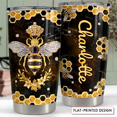 SANDJEST Personalized Bee Tumbler 20oz 30oz Insulated Tumblers with Lid Coffee Travel Mug Cup for Women GirlsBee Jewelry Drawings Style Bee Gifts for Birthday - color: Bee 2