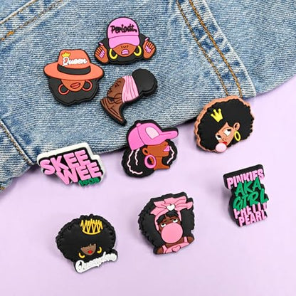 Cute Pins Bulk, Funny Lapel Badge Pins Rubber Brooch Pins for Backpacks, Hats, Bags - style: Black girl-30PCS