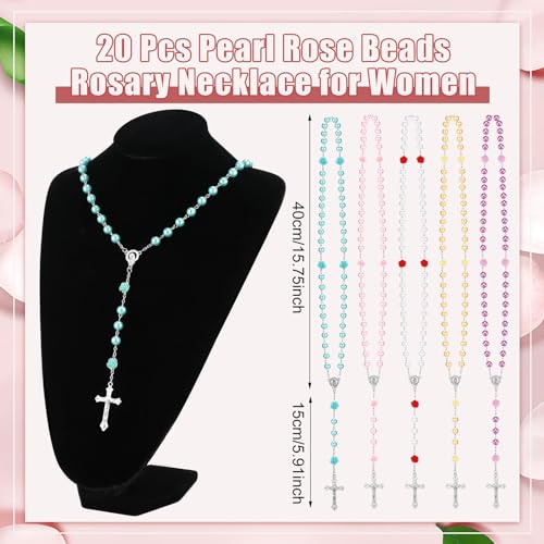 Ecation 20 Pcs Pearl Rosary Catholic Beads for Prayer Gifts