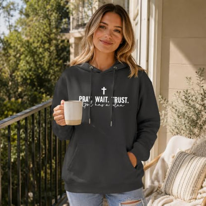 Wrenpies Christian Faith Hoodie for Women Jesus God Religious Bible Verse Hoodies Cross Pray Wait Trust Graphic Sweatshirt - color: Deep Gray, size: Small