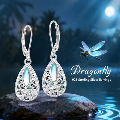 Vito Moonstone Turquoise Drop Earrings for Women, 925 Sterling Silver Hooks - style: Dragonfly