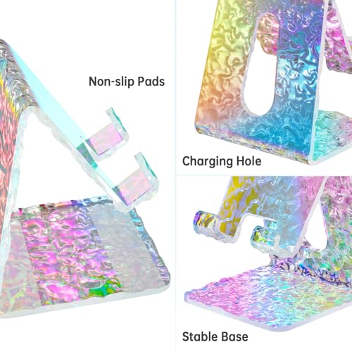 Tomorotec Iridescent Acrylic Phone Stand, Portable Phone Holder for Desk - color: Iridescent Wave, size: Basic Style