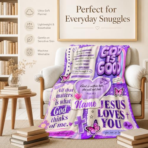 Kids Blanket Custom God Theme, Cozy Soft Flannel Throw for Living Room - color: Purple