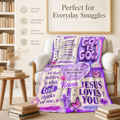 Kids Blanket Custom God Theme, Cozy Soft Flannel Throw for Living Room - color: Purple