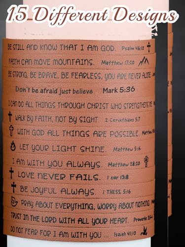 Sureio 15 Pcs Christian Bracelet Scripture Bible Verse Gift - color: Brown