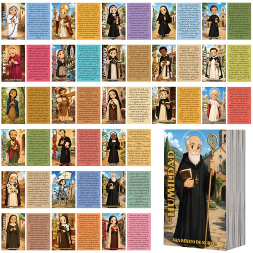 Motiskyy 120 Pcs Spanish Catholic Prayer Card with Saint Virtue Christian Holy Prayer Card Bookmark Bulk for Teacher Student Sunday School Classroom Church Bible Study Religious Party Favor - style: Spanish Virtue Style