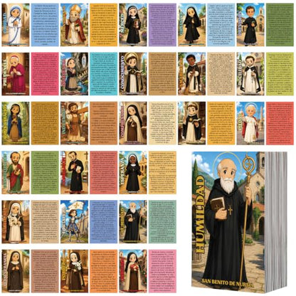 Motiskyy 120 Pcs Spanish Catholic Prayer Card with Saint Virtue Christian Holy Prayer Card Bookmark Bulk for Teacher Student Sunday School Classroom Church Bible Study Religious Party Favor - style: Spanish Virtue Style
