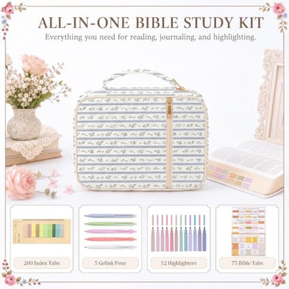 Britimes Bible Cover Case for Women, Bible Cover with Accessories, Blue - color: Blue Striped