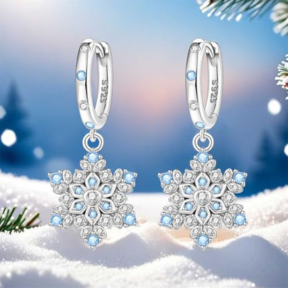925 Sterling Silver Drop & Dangle Earrings for Women,Butterfly Dragonfly and Bee|Flower and leaf Earrings, Suitable for Sensitive Ears Fashion Jewelry Gift- Hypoallergenic Earrings - color: Blue Snowflake