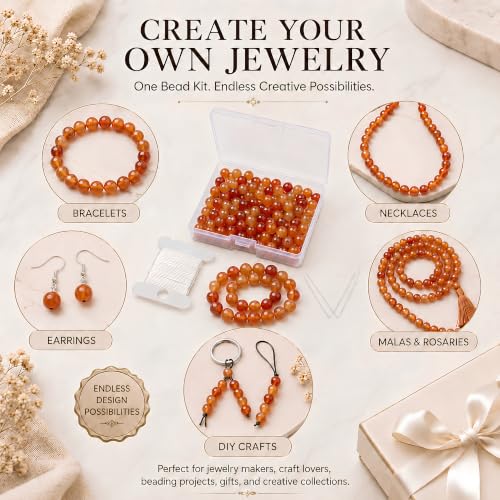 Cherry Tree Collection 100PCS 6mm Carnelian Round Bead Craft Kit - color: carnelian, size: 6mm