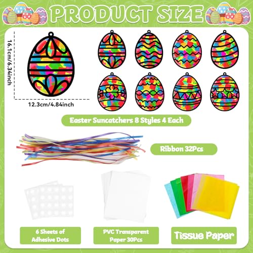 Lonfliness 32 Sets Easter Suncatchers Craft Kit DIY Egg Window Stained Glass Effect Paper Basket Style Home School Classroom Decorations Spring Art Craft Creative Games Activity Project Gift Favor - style: Easter Egg