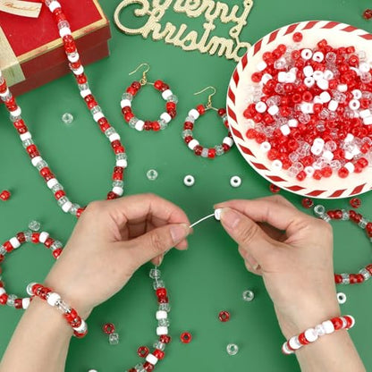 UPINS 1200Pcs Red White Pony Beads for Christmas Valentines Bracelets - color: Solid Glitter Red and White