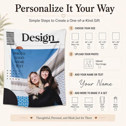 Custom Name Blanket with Photos Logo Text, Personalized Soft Flannel Throws - color: Clear