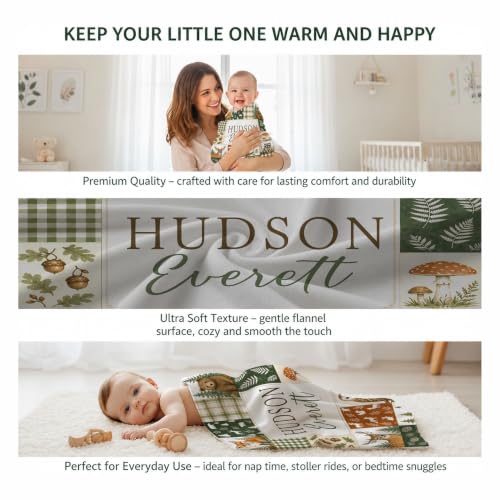 Personalized Woodland Baby Blanket, Custom Forest Animal Baby Blanket - color: Green #11