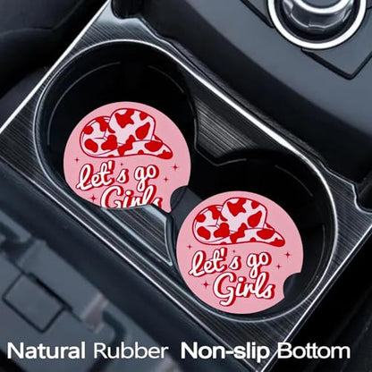 2 Pack Pink Cowgirls Car Cup Holder Coasters Universal Neoprene Coasters - color: Lets Go