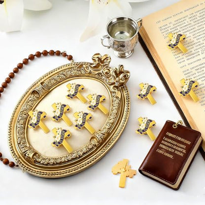 Kigeli 50 Pcs First Communion Religious Christian Cross Brooch Pin Bulk Gold First Communion Lily Cross Enamel Lapel Pin for Chaplain Church Services Catholic Schools Week