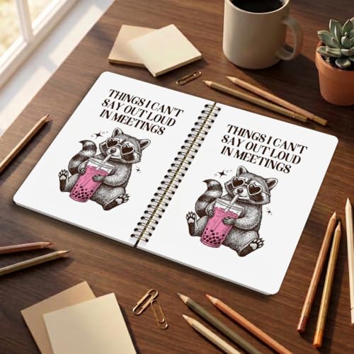Funny Raccoon Spiral Notebook, Gifts for Women Girls Raccoon Lovers Journal - color: Funny Raccoon Art