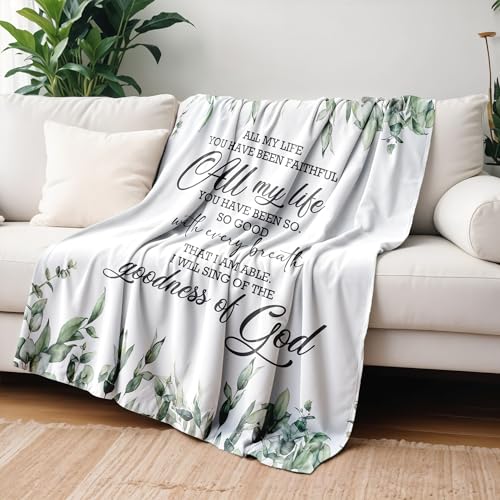 Christian Blanket, Christian Gifts for Women Men, Bible Verse Religious Scripture Botanical Throw Blankets for Home Bedroom Living Room Couch Sofa, 50x60 Inches - color: Goodness of God