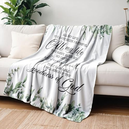 Christian Blanket, Christian Gifts for Women Men, Bible Verse Religious Scripture Botanical Throw Blankets for Home Bedroom Living Room Couch Sofa, 50x60 Inches - color: Goodness of God