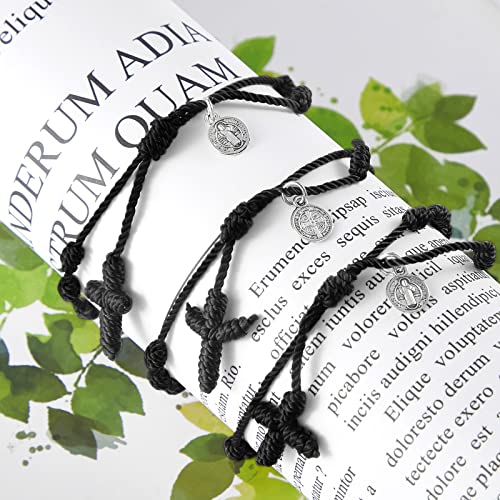 Yinkin St Benedict Medal Rosary Bracelet Bulk Adjustable - color: Black