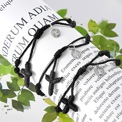 Yinkin St Benedict Medal Rosary Bracelet Bulk Adjustable - color: Black