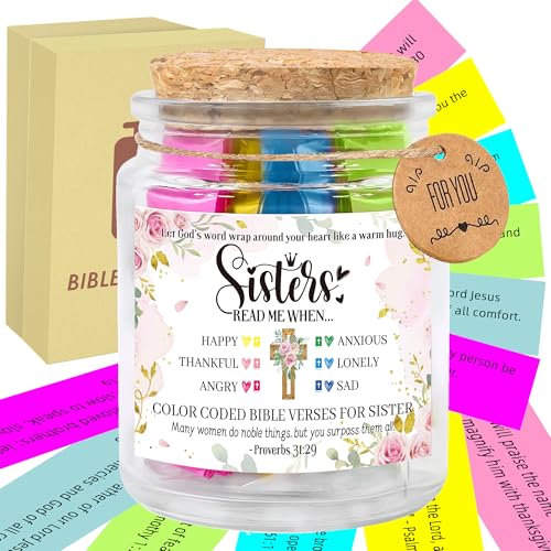 Bozidol Sisters Gifts from Sister, Bible Verse Jar, 90 Color-Coded Scriptures for Encouragement, Inspirational Christmas Graduation Birthday Christian Gifts for Women Girls Friends - color: Sister