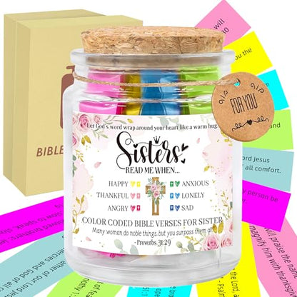 Bozidol Sisters Gifts from Sister, Bible Verse Jar, 90 Color-Coded Scriptures for Encouragement, Inspirational Christmas Graduation Birthday Christian Gifts for Women Girls Friends - color: Sister