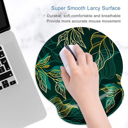 ITNRSIIET Ergonomic Mouse Pad with Wrist Support Wrist Rest Smooth Surface Non-Slip Rubber Base Comfortable Office Supplies Pain Relief, 9.8 x 9.1 inches, Leaf - color: Leaf