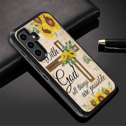 Case for Samsung Galaxy S25+/S25 Plus, Heavy Duty 3 in 1 Hybrid Hard PC & Soft Silicone Shockproof Protection Case for Galaxy S25 Plus 5G (6.7", 2025), Christian Cross Quote Bible Verse Matthew 19:26 - color: Christian Cross Quote Bible Verse Matthew 19:2
