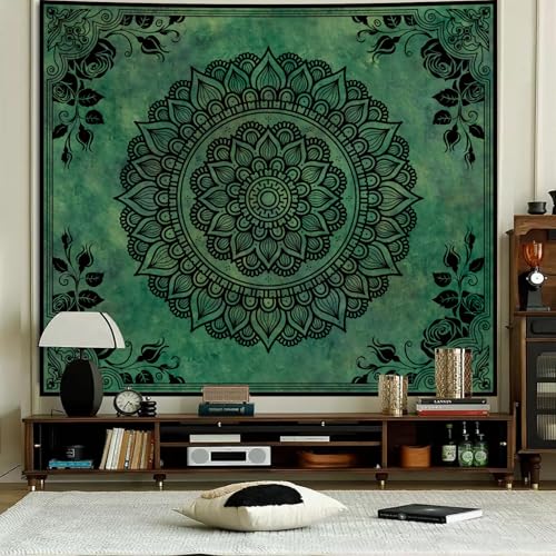 Green Boho Mandala Tapestry for Bedroom, Large Hippie Ceiling Wall Hanging - color: Green Tapestry, size: 90"L x 71"W