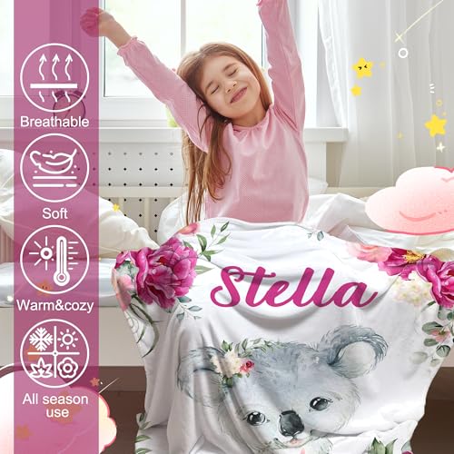Personalized Baby Koala Blanket for Girls with Name - color: Koala