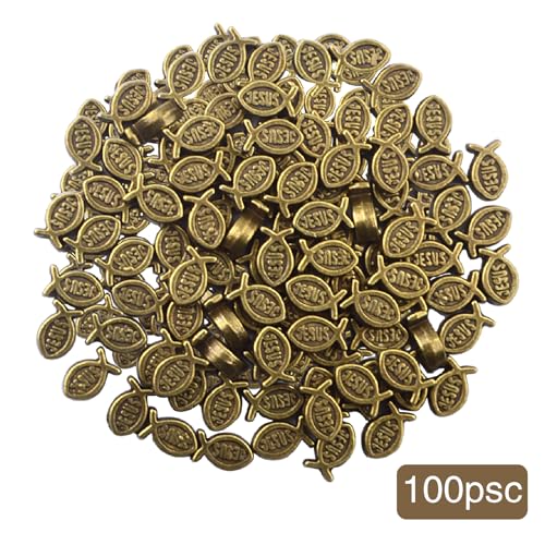 100pcs Jesus Fish Spacer Beads Religious Charm Beads Tibetan Alloy Christian Fish Shape Loose Beads for DIY Bracelet Necklace Jewelry Making Supplies - color: Bronze