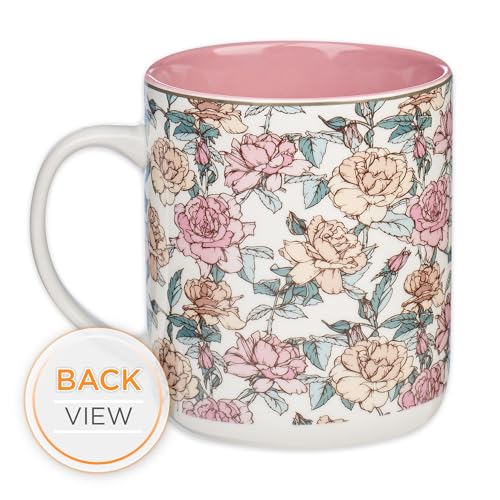 Christian Art Gifts Pink Floral Ceramic Coffee Mug – 14 oz. Lead and Cadmium-free Non-toxic Inspirational Scripture Coffee and Tea Mug for Women with Bible Verse: My Strength and My Song –Psalm 118:14