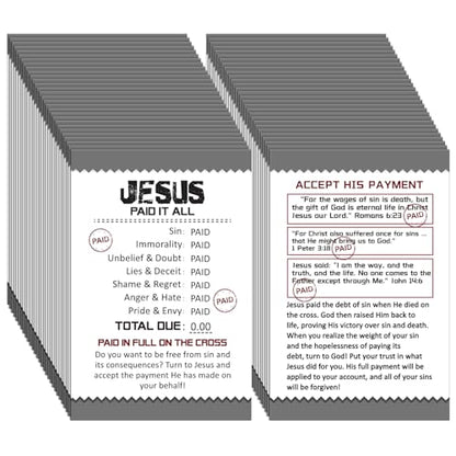 200 Pcs Gospel Tracts Salvation Cards KJV,Jesus Paid It All - style: Jesus Paid It All