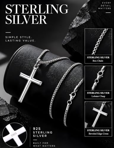 MILACOLATO Solid 925 Sterling Silver Cross Necklace for Men Women 16-24 in - color: Sterling Silver Box Chain, size: 18 in=46 cm